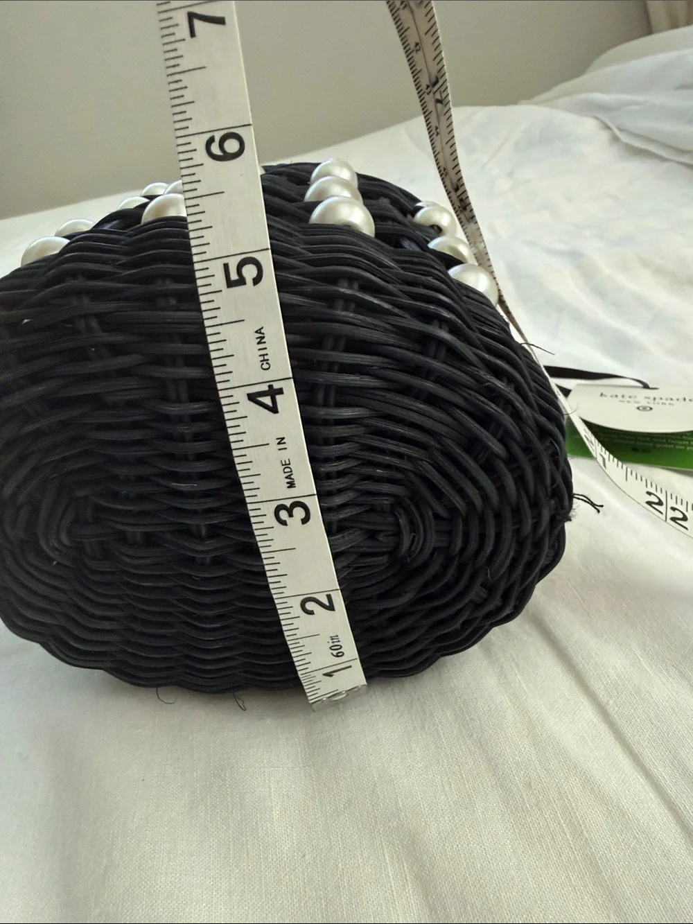 kate spade Black Wicker Bucket Bag with Pearl Accents